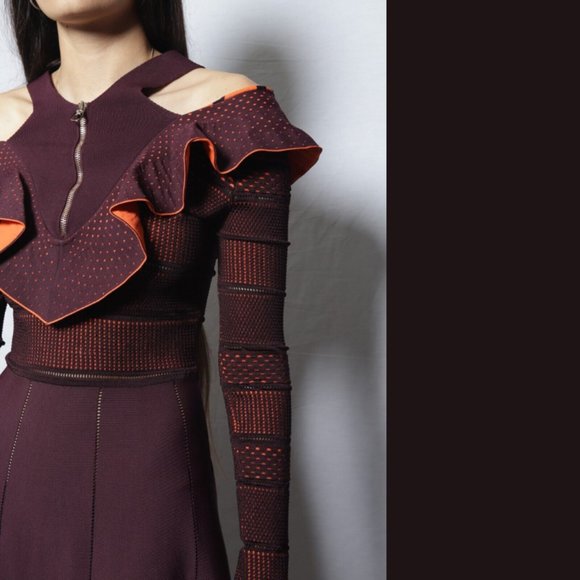 Versace Pre Fall 2017 Ruffle Knit Skater Dress Burgundy Orange Blue Sz 38 A77255 - Picture 3 of 8